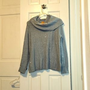 Blue cowl neck sweater